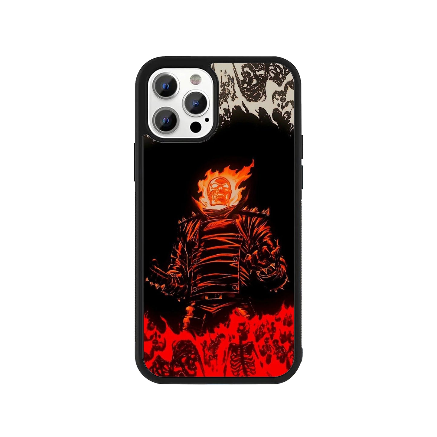 Phone case featuring Ghost Rider with flaming skull and red hellfire - Marvel comic cover by Stick-On Limited.