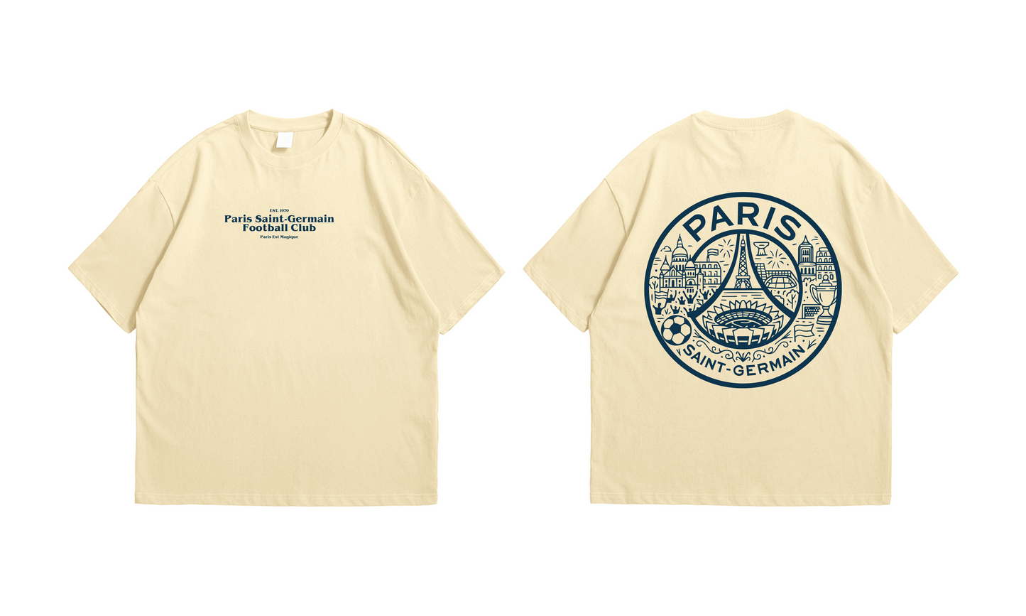 Paris Saint-Germain – Les Parisiens Tee – Oversized drop-shoulder 180 GSM cotton football T-shirt by Stick-On (Unisex M–5XL)
