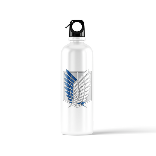 Attack on Titan sublimation water bottle – 500ml, featuring Survey Corps emblem and Attack on Titan logo design by Stick-On