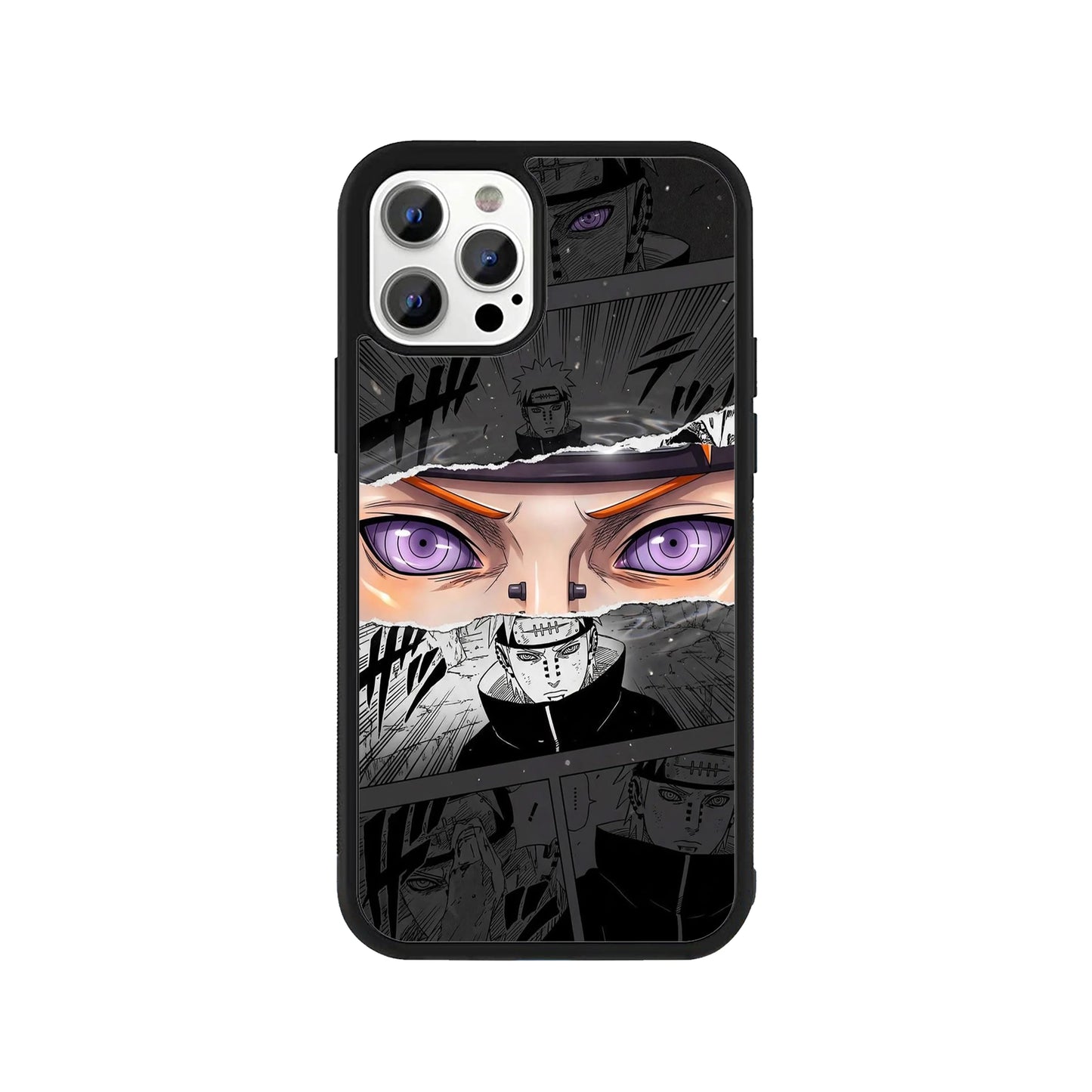 Phone case featuring Pain's purple Rinnegan eyes and manga panels - Naruto anime cover by Stick-On Limited.