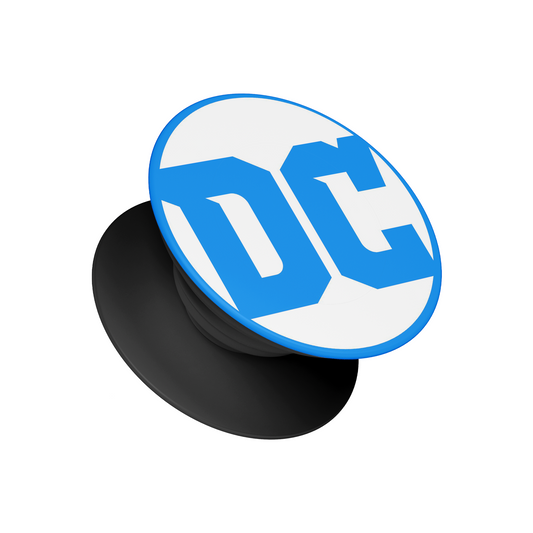 DC Comics pop socket – blue and white logo phone grip and stand by Stick-On