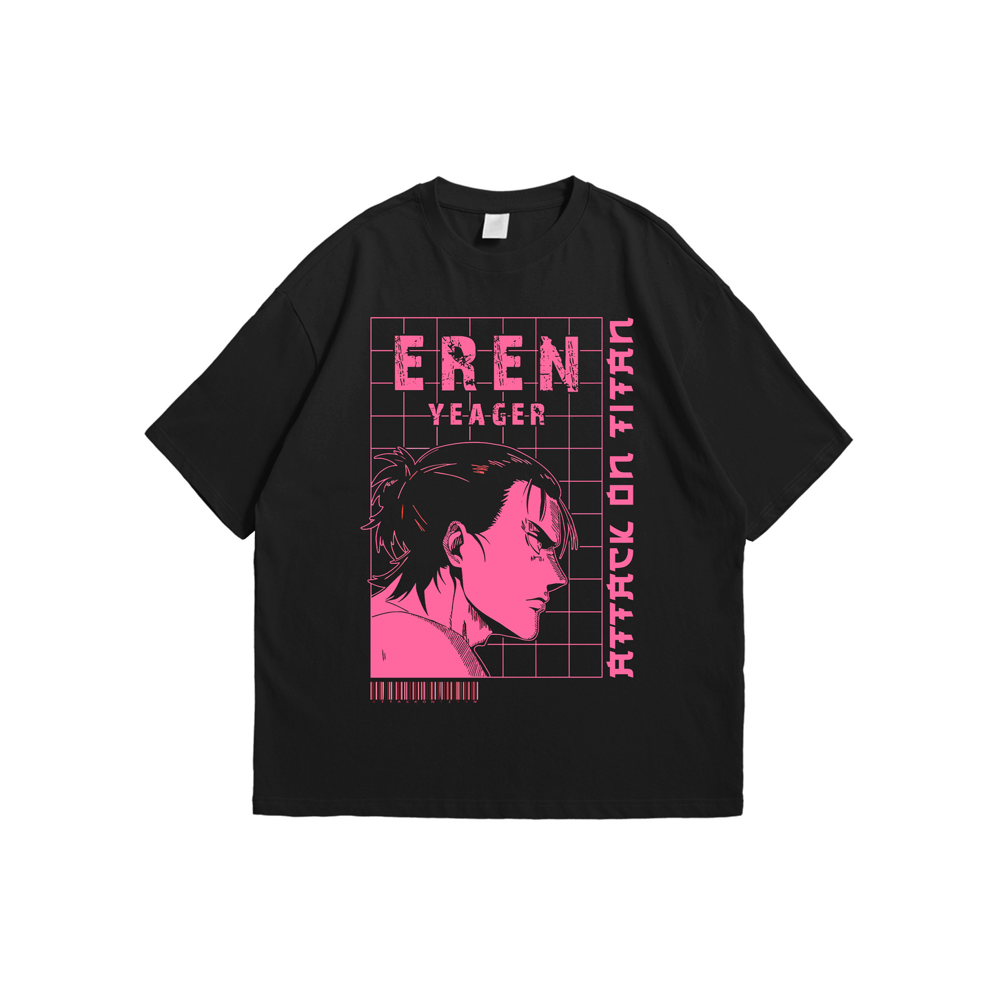 Attack on Titan – Eren Yeager Grid Oversized Tee – Oversized drop-shoulder 180 GSM cotton anime T-shirt by Stick-On (Unisex M–5XL)