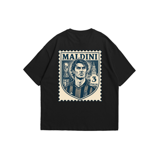 Paolo Maldini – Italy Stamp Tee – Oversized drop-shoulder 180 GSM cotton football T-shirt by Stick-On (Unisex M–5XL)