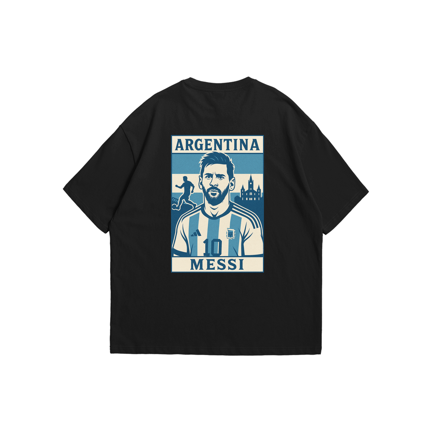 Lionel Messi Argentina Stamp Oversized Drop Shoulder Tee – Black