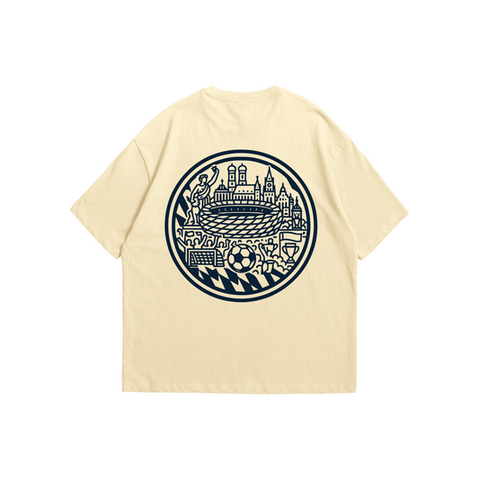 Bayern Munich Mia San Mia Tee – Oversized drop-shoulder 180 GSM cotton football T-shirt by Stick-On (Unisex M–5XL)