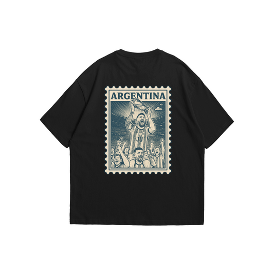Argentina World Cup Champions Tee – Oversized drop-shoulder 180 GSM cotton football T-shirt by Stick-On (Unisex M–5XL)