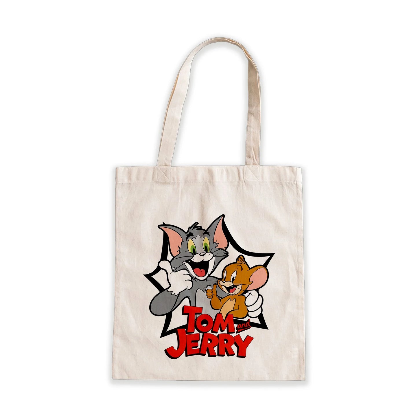 Tom and Jerry Classic Duo Tote Bag – funny vintage cartoon design on beige canvas bag, Stick-On Accessories Collection
