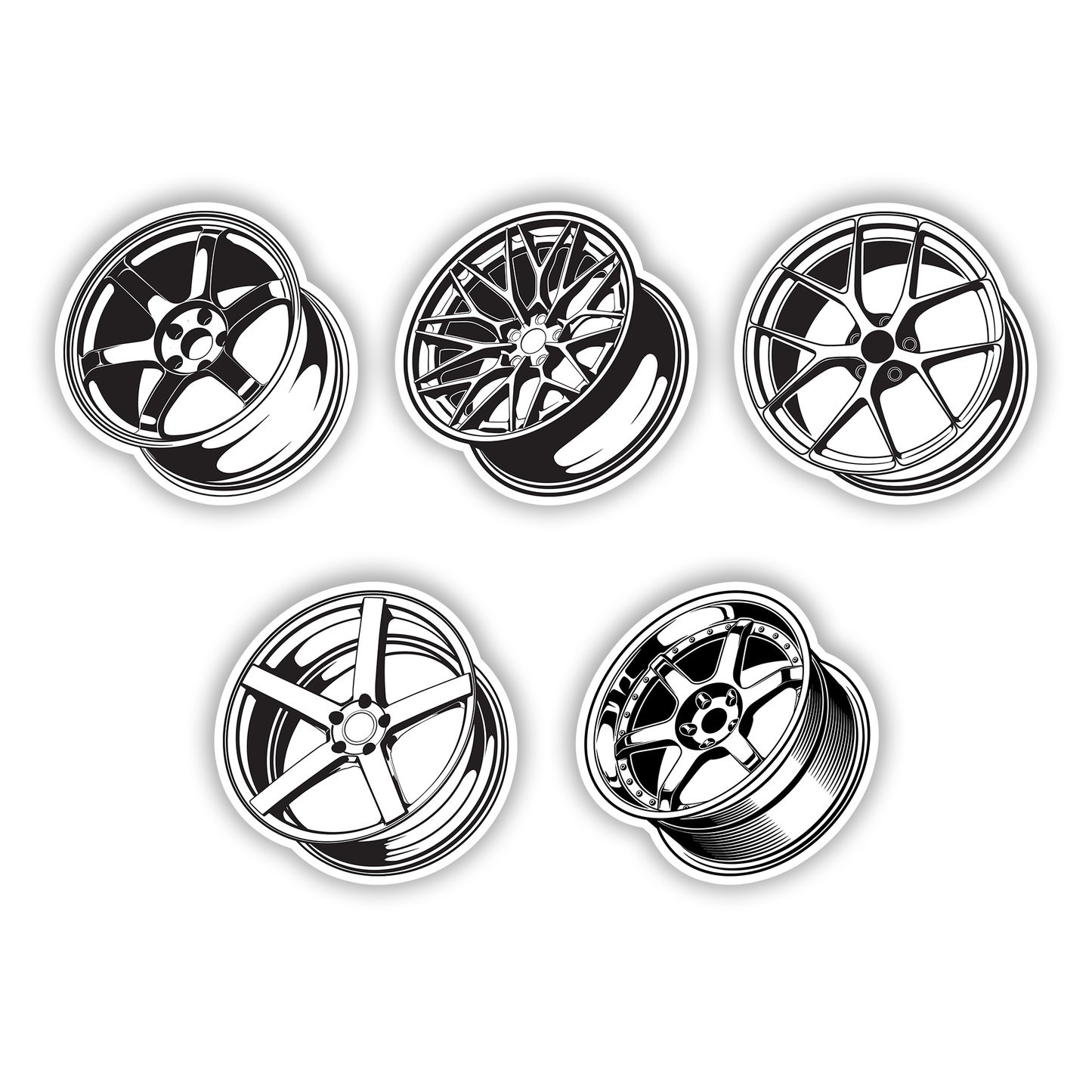 JDM Sticker Pack – Rims & Wheels Edition featuring classic racing rim and wheel designs, Stick-On Auto Collection