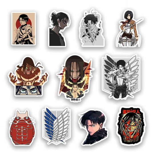 Attack on Titan Sticker Pack – Eren Yeager, Levi Ackerman, Mikasa Ackerman, Attack Titan anime stickers, Stick-On Titan Rage Collection