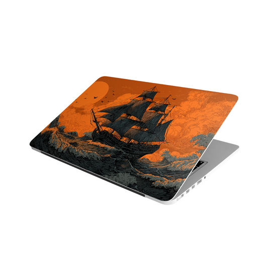 Pirate Ship MacBook Case – Premium vinyl laptop skin with pirate ship and ocean wave design by Stick-On