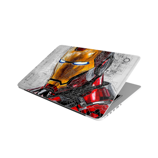 Iron Man MacBook case – Red & Gold tech blueprint design, Stick-On Marvel collection