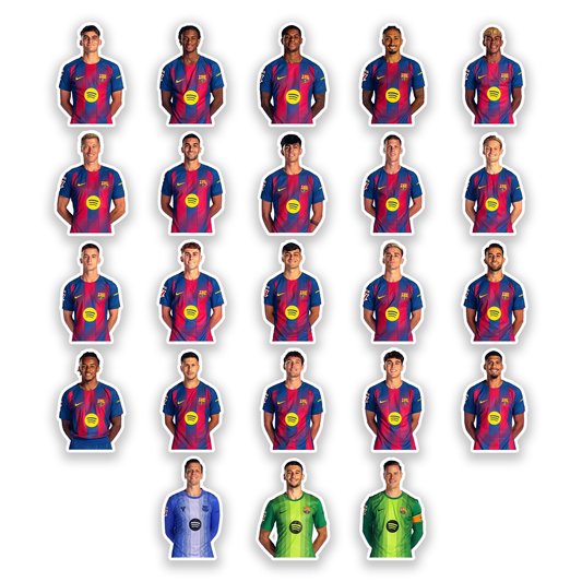 FC Barcelona Sticker Pack – players in official home kit, football anime-style team stickers, Stick-On Blaugrana Squad Collection