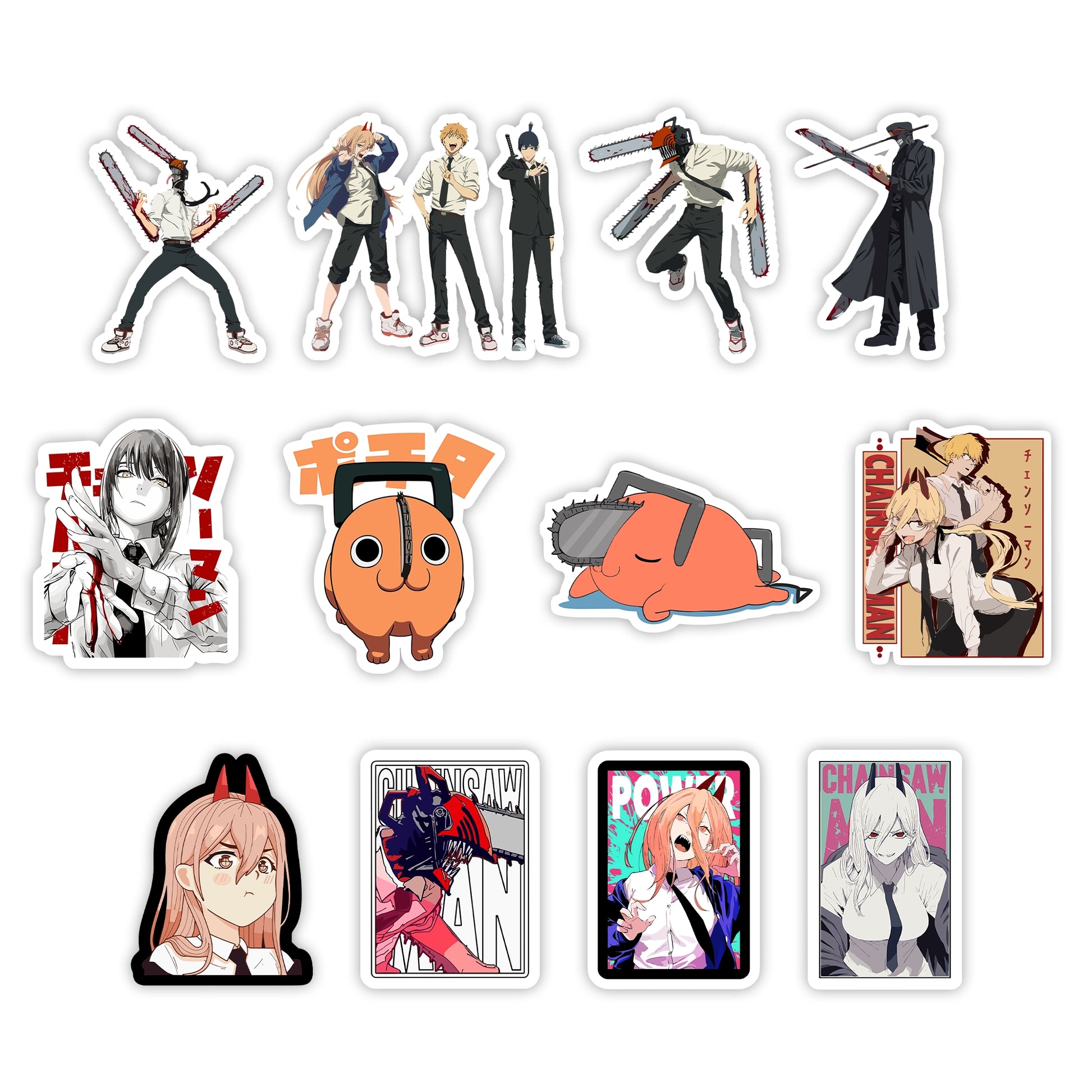 Chainsaw Man Sticker Pack – Denji, Power, Makima, Aki, Pochita anime stickers, Stick-On Devil Hunter Collection
