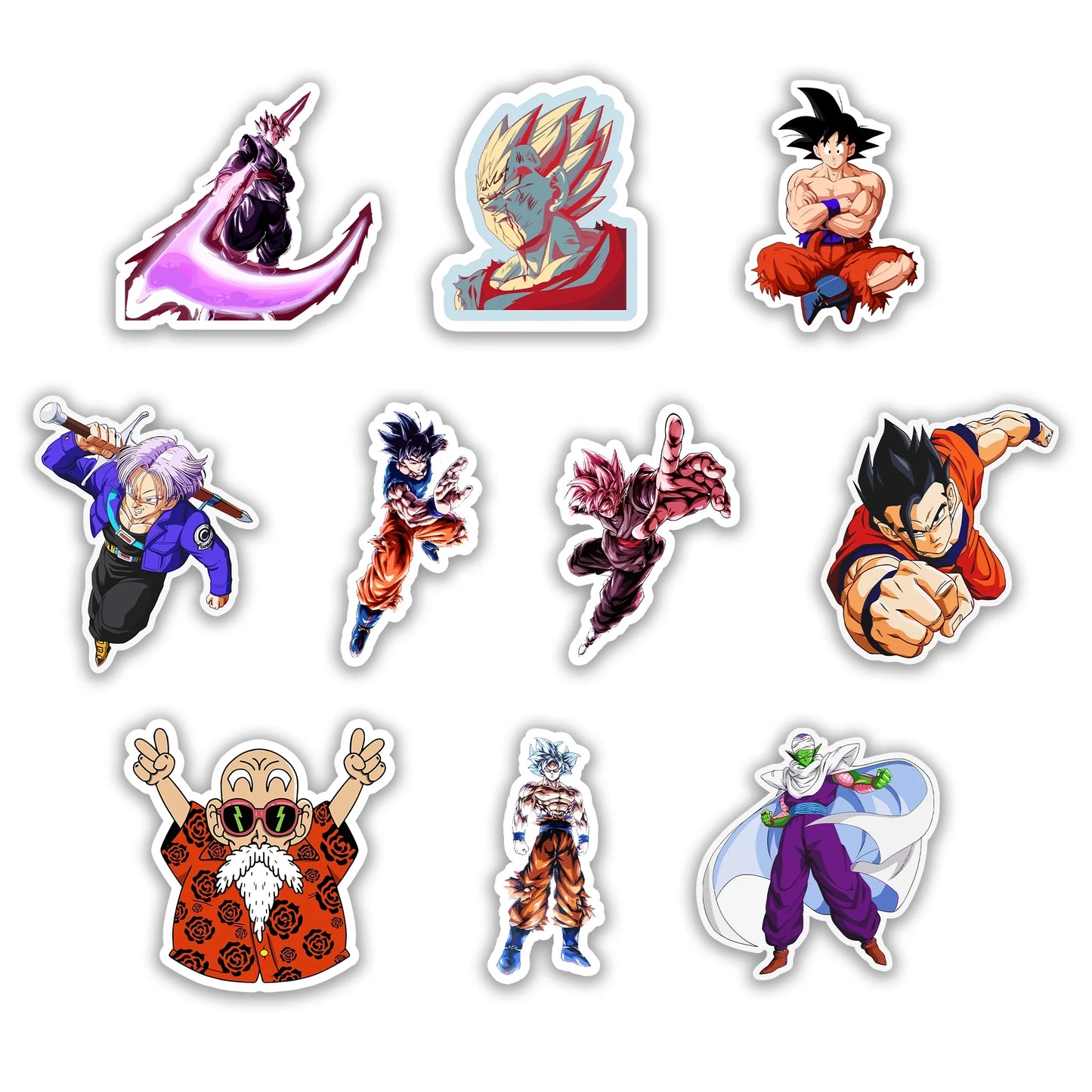Dragon Ball Z Sticker Pack – Goku, Vegeta, Trunks, Gohan, Piccolo, Master Roshi anime stickers, Stick-On Ultimate Warriors Collection