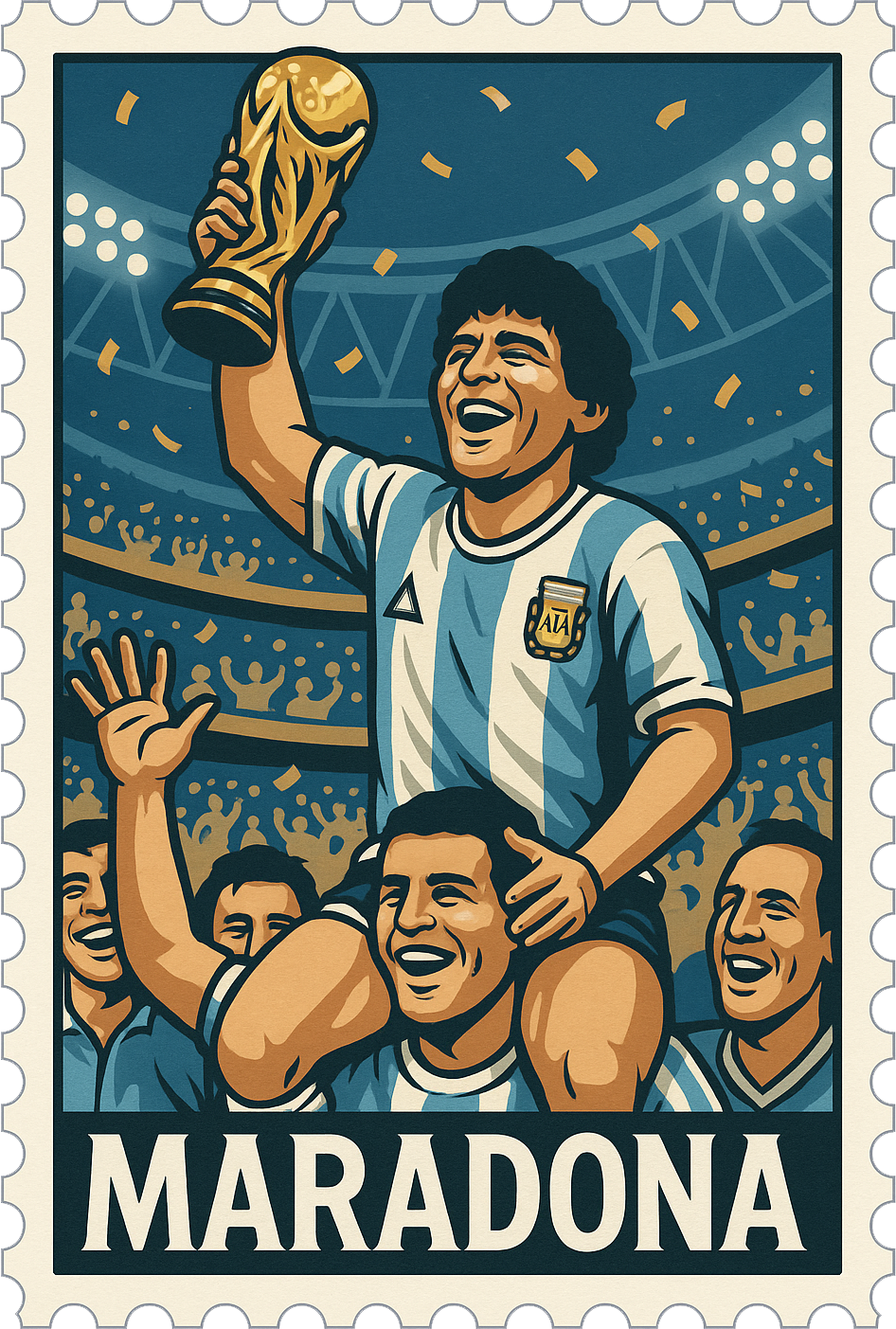 Diego Maradona Argentina World Cup Stamp Oversized Drop Shoulder Tee – Black