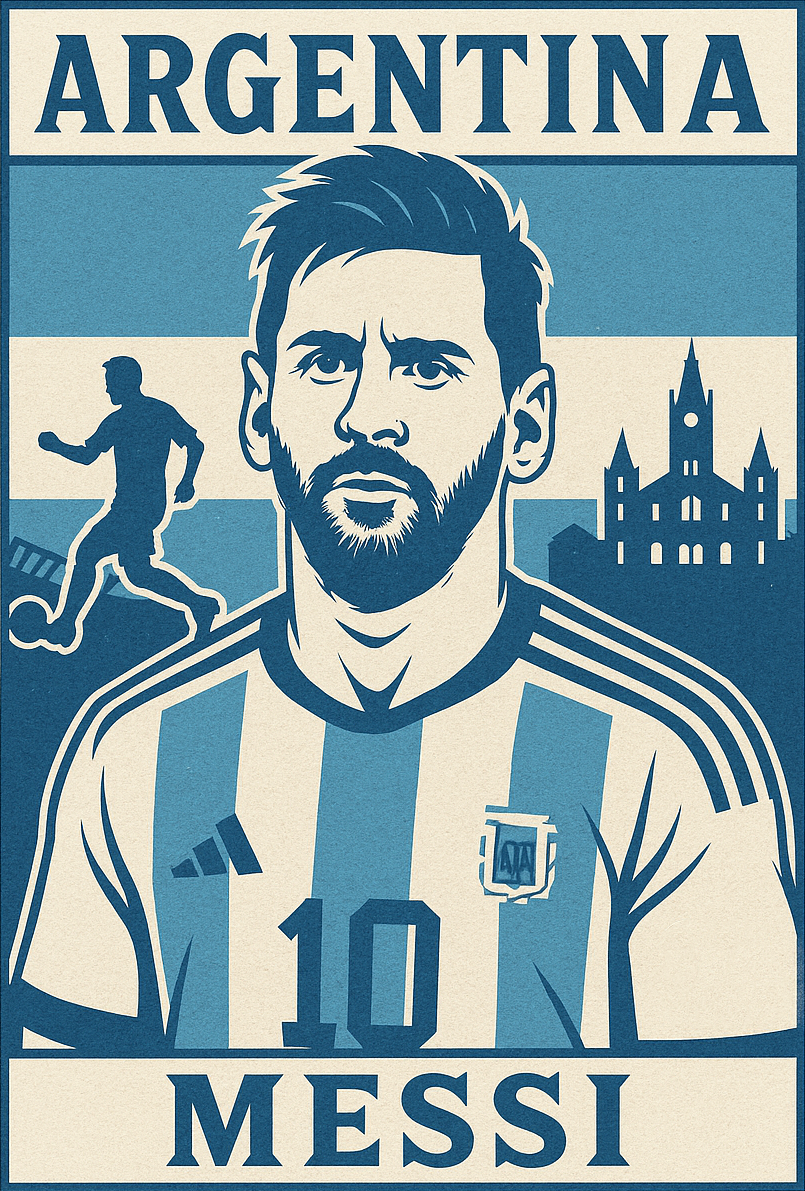 Lionel Messi Argentina Stamp Oversized Drop Shoulder Tee – Black