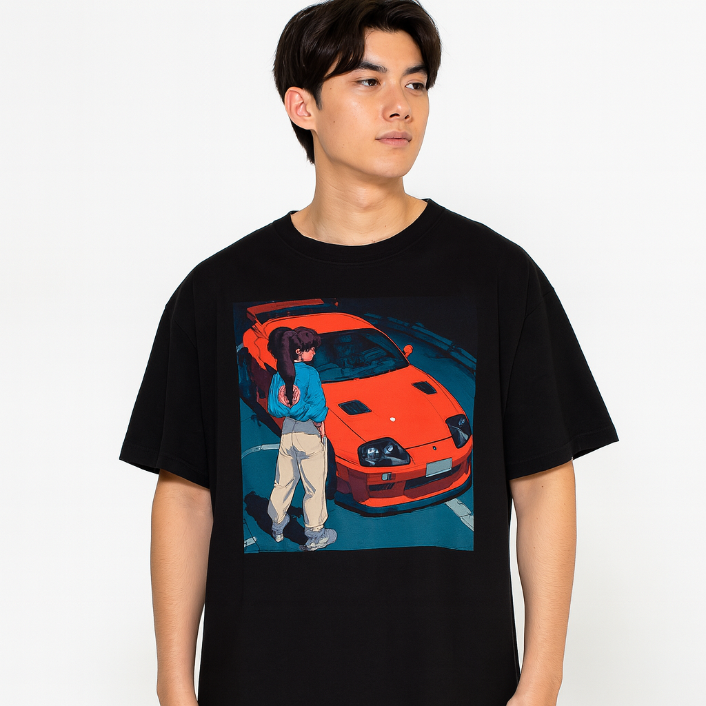 Midnight Supra – Streetwear Tee – Oversized drop-shoulder 180 GSM cotton anime T-shirt by Stick-On (Unisex M–5XL)