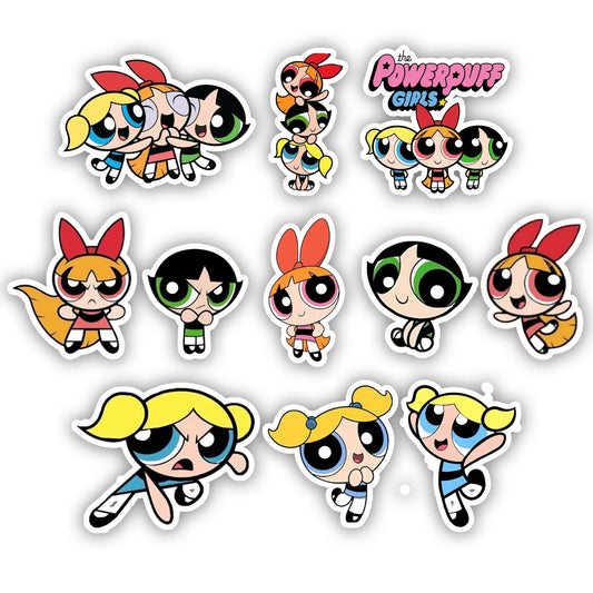 Powerpuff Girls Sticker Pack – Blossom, Bubbles, Buttercup cartoon stickers, Stick-On Heroic Trio Collection