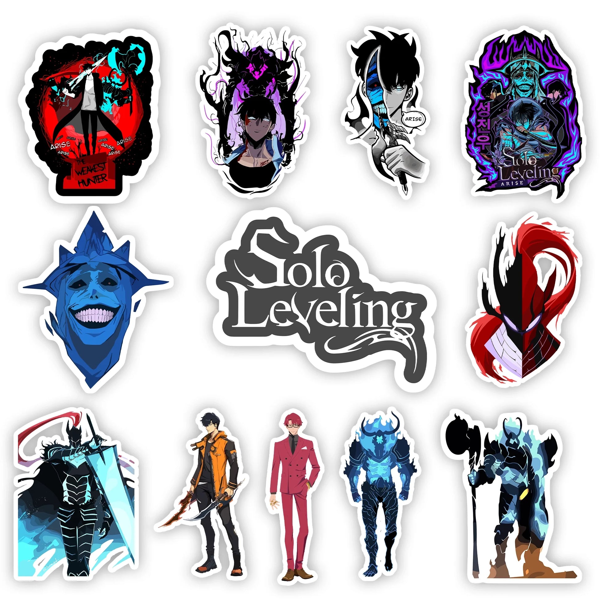 Solo Leveling Sticker Pack – Sung Jinwoo, Igris, Beru, Shadow Monarch anime stickers, Stick-On Shadow Monarch Collection