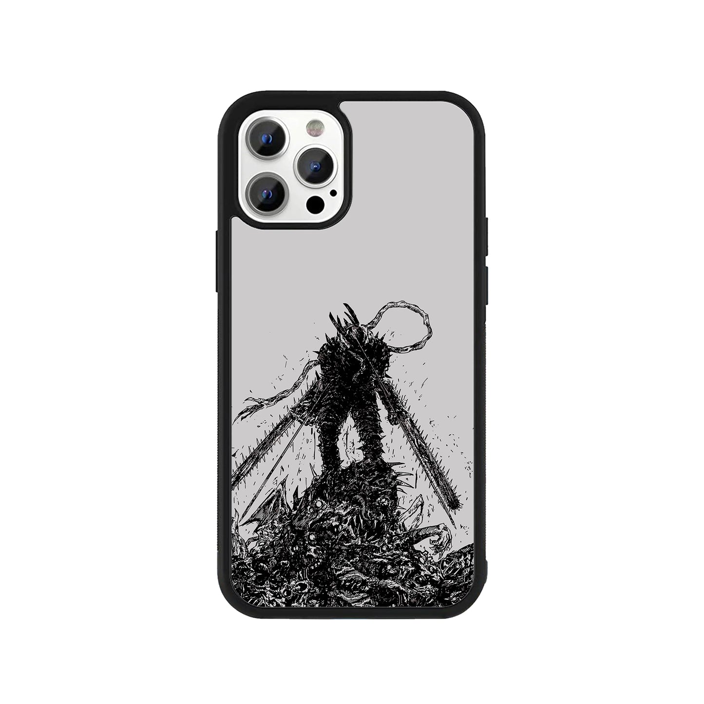 Chainsaw Man phone case – monochrome manga art design with Denji standing over defeated foes, Stick-On anime collection