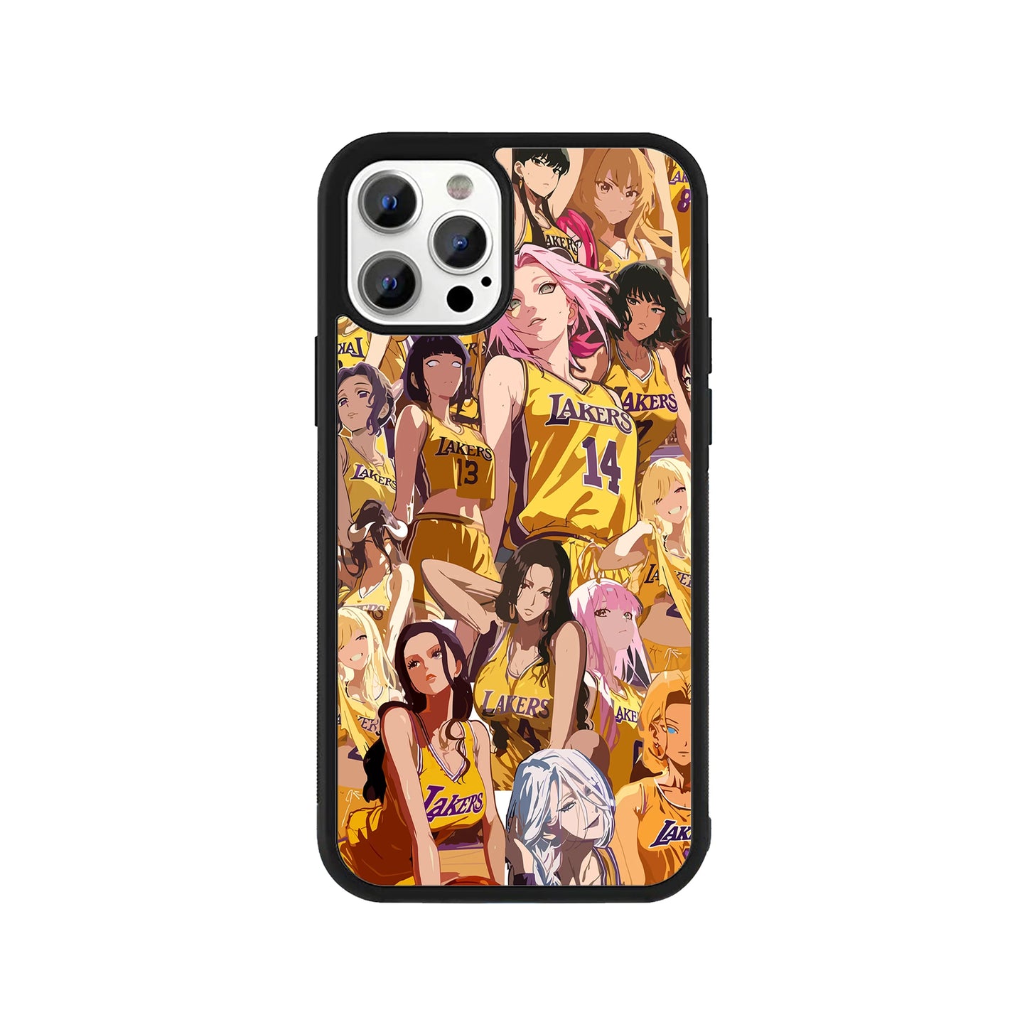 Anime girls Lakers edition phone case – yellow and purple basketball streetwear design, Stick-On collection