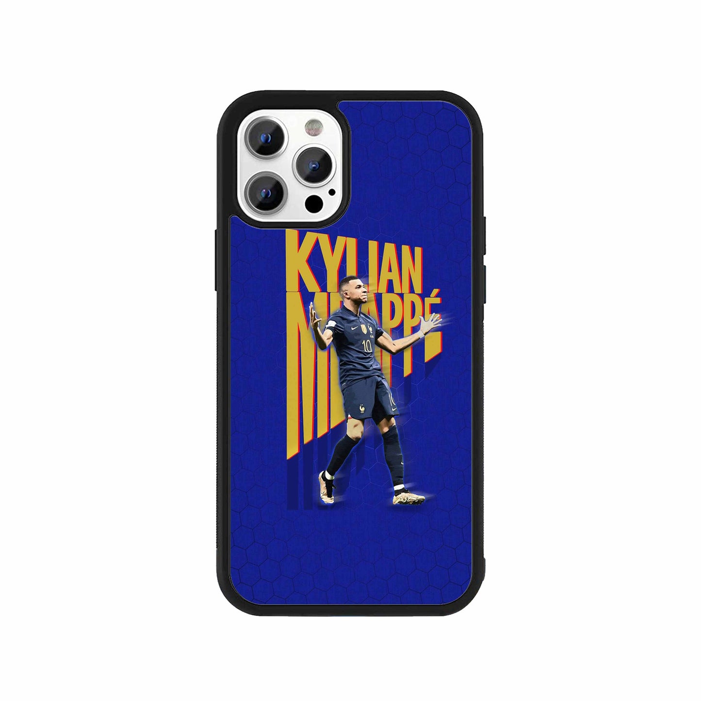Kylian Mbappé tribute phone case in blue & yellow design by Stick-On
