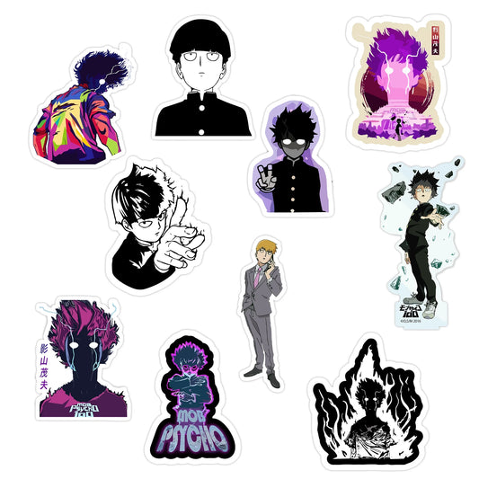 Mob Psycho 100 Sticker Pack – Mob, Reigen, Shigeo Kageyama psychic aura anime stickers, Stick-On Psychic Power Collection