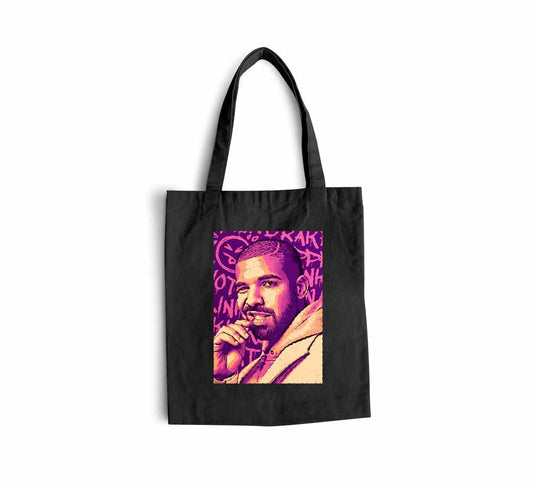 Drake Tote Bag – Rap Icon Print on Black Cotton Canvas