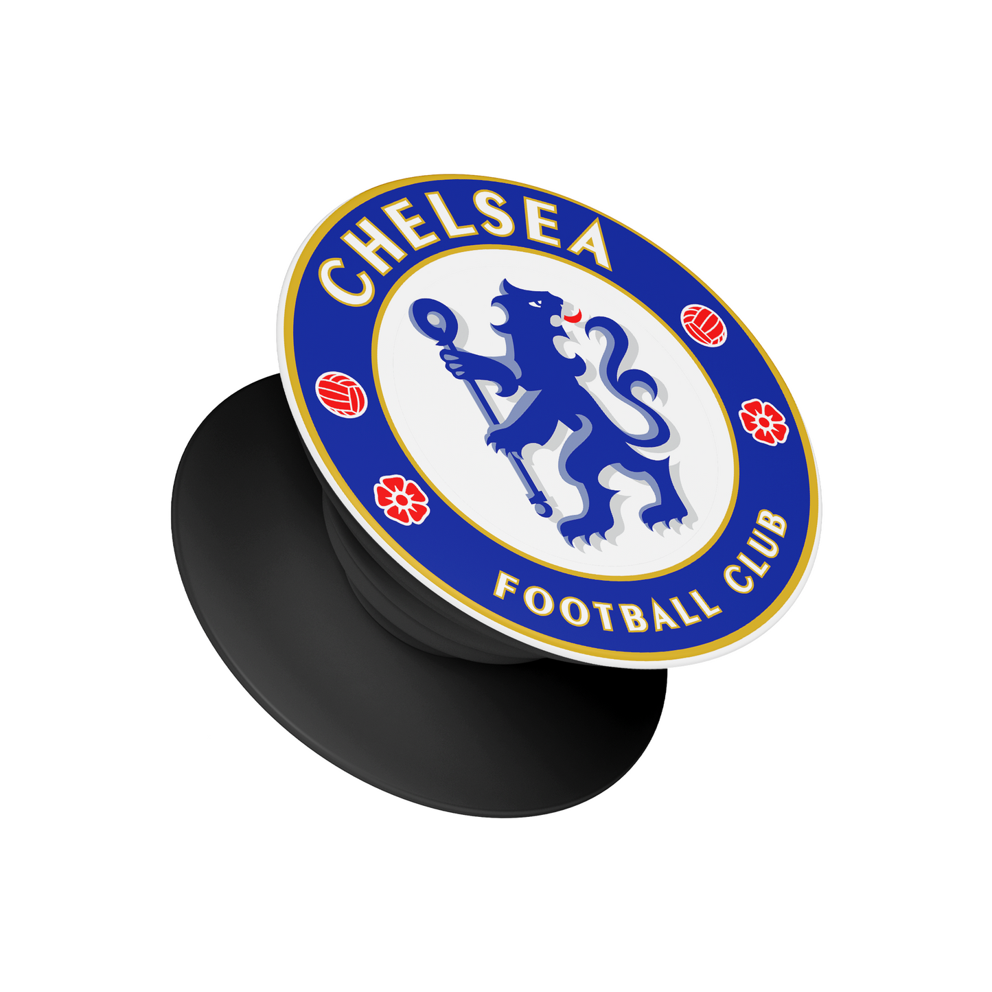 Chelsea FC Pop Socket with Blue Lion crest in blue, red, and gold – Stick-On Sports Collection