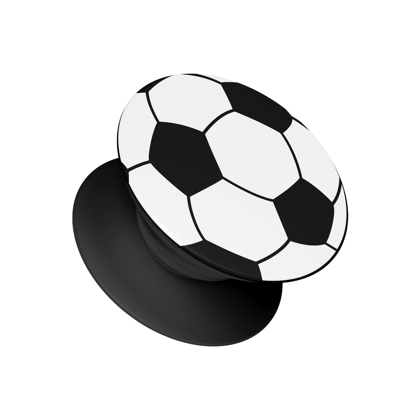 Football Pop Socket – black and white soccer ball design, Stick-On phone grip and stand