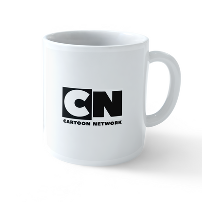 White ceramic mug featuring the CN (Cartoon Network) bold black and white logo.