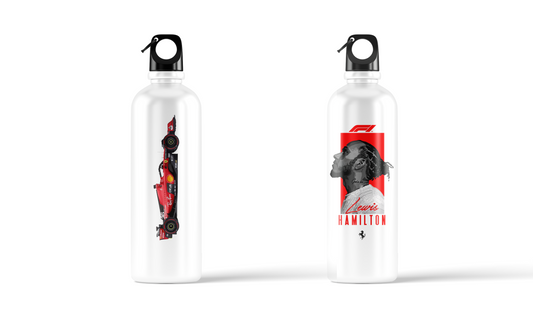 Lewis Hamilton Ferrari F1 Sublimation Water Bottle – 500ml, double-sided racing design by Stick-On