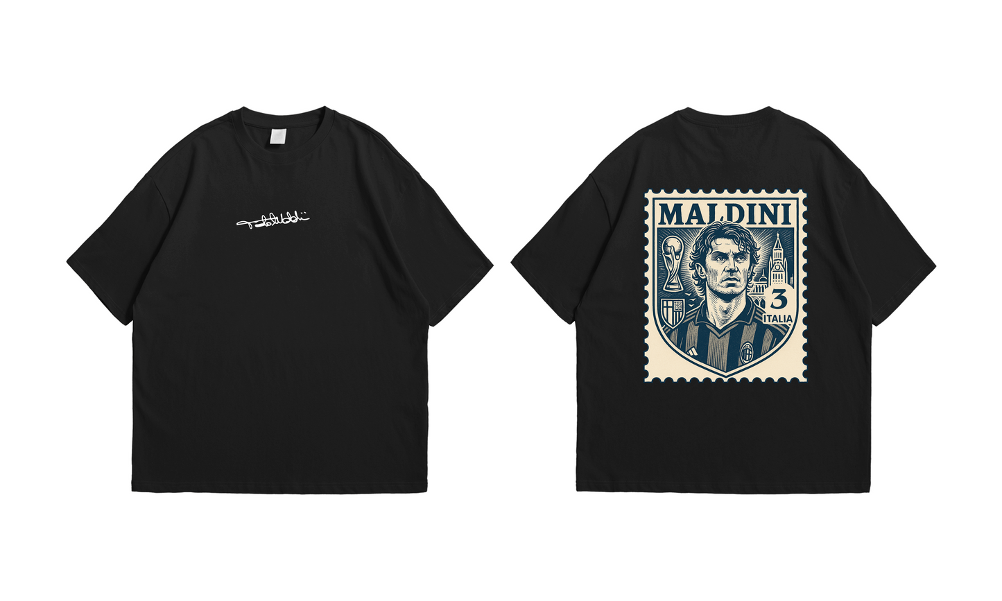 Paolo Maldini Italy Stamp Oversized Drop Shoulder Tee – Black