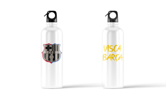 FC Barcelona Visca Barça sublimation water bottle – 500ml, featuring crest and typography design by Stick-On