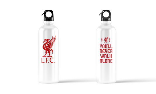 Liverpool “You’ll Never Walk Alone” sublimation water bottle – 500ml, featuring crest and typography design by Stick-On