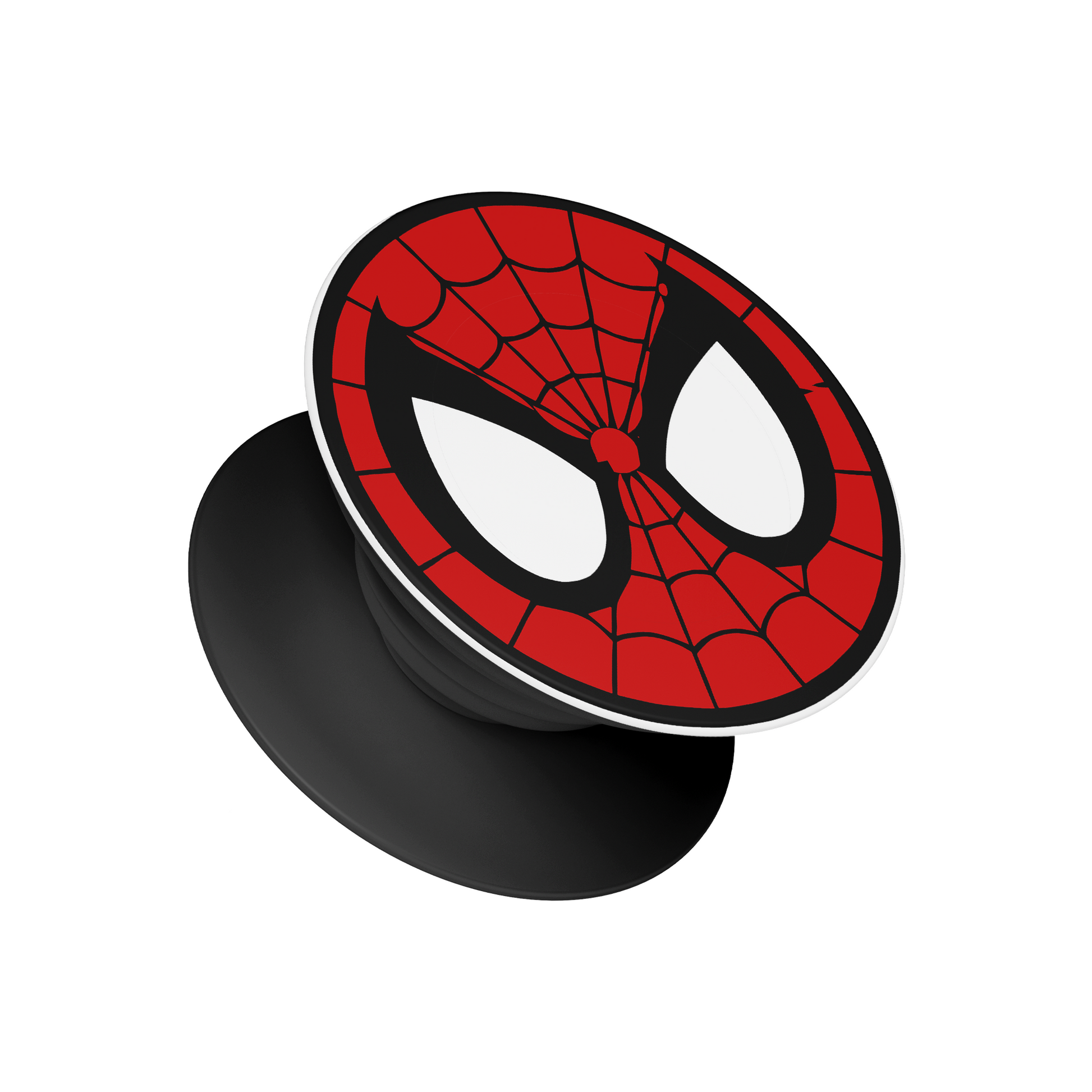 Spider-Man pop socket with red web mask design, Stick-On mobile phone grip and stand