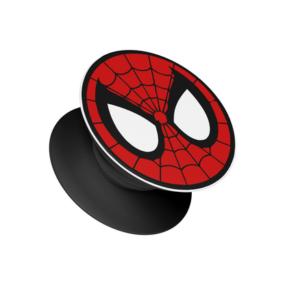 Spider-Man pop socket with red web mask design, Stick-On mobile phone grip and stand