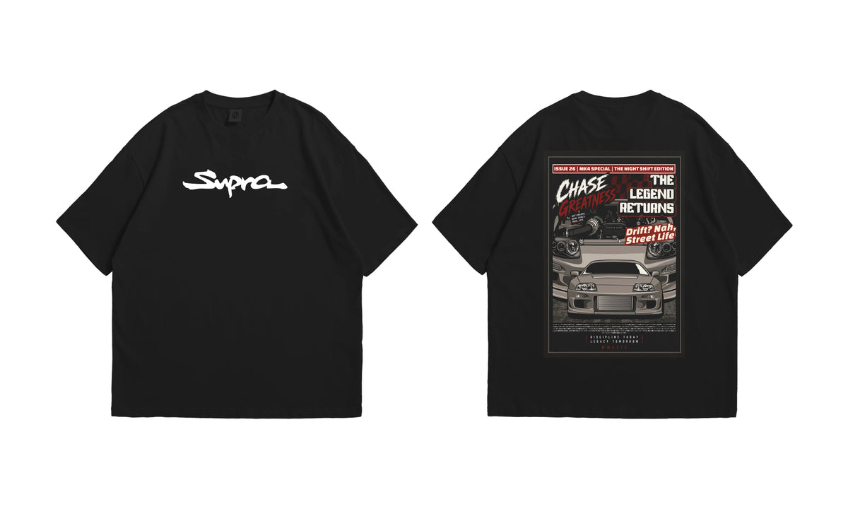 Toyota Supra MK4 "Chase Greatness" Oversized T-Shirt - Black