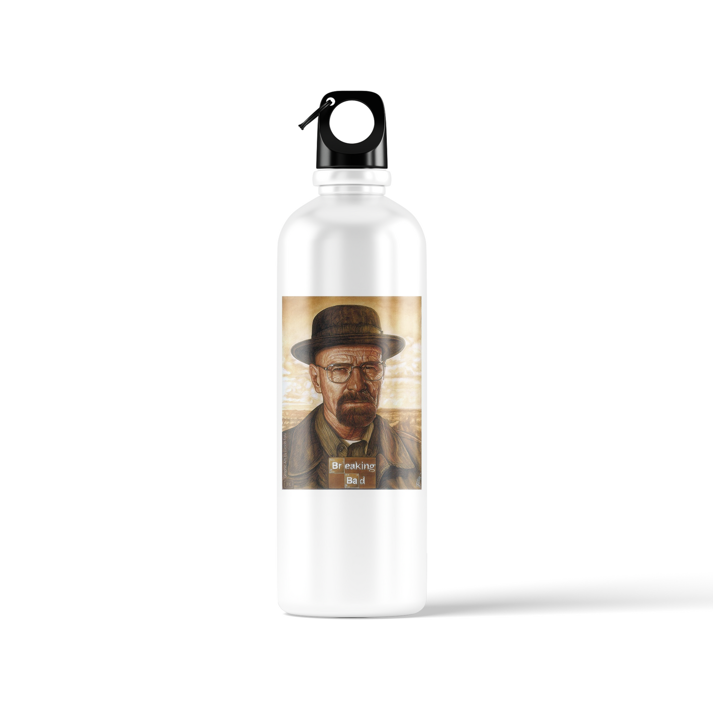 Breaking Bad sublimation water bottle – 500ml, featuring Walter White portrait and Heisenberg artwork design by Stick-On