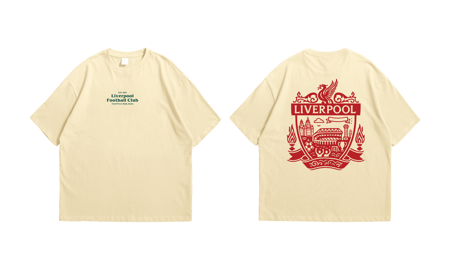 Liverpool FC You’ll Never Walk Alone Oversized Drop Shoulder Tee – Cream