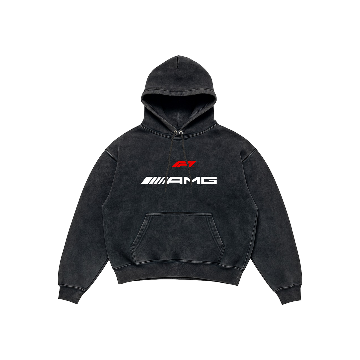 Mercedes-AMG Acid Wash Hoodie – Performance Edition featuring AMG GT blueprint and F1 AMG logo, Stick-On Auto Collection