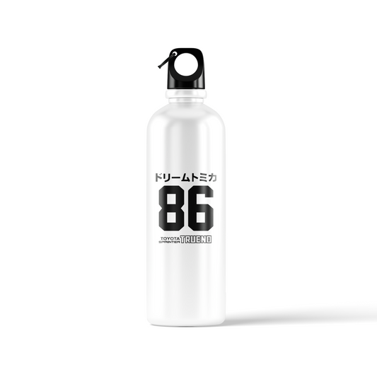 Initial D AE86 sublimation water bottle – 500ml, featuring AE86 Trueno car and Japanese typography design by Stick-On