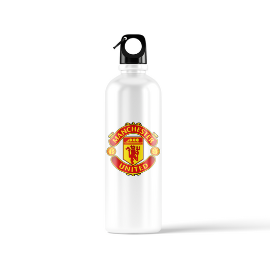 Manchester United sublimation water bottle – 500ml, featuring MUFC crest and “Glory Glory Man United” design by Stick-On