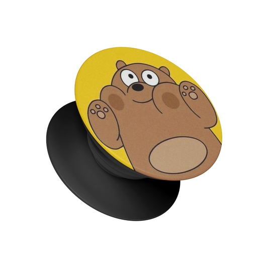 Cartoon Bear Pop Socket – cute brown bear phone grip and stand by Stick-On