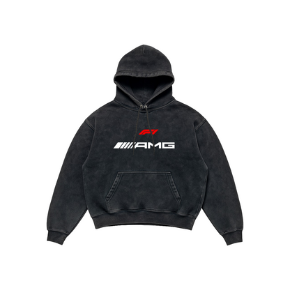 Mercedes-AMG Acid Wash Hoodie – Performance Edition featuring AMG GT blueprint and F1 AMG logo, Stick-On Auto Collection