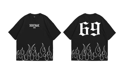 "Savage 69" Flame Graphic T-Shirt