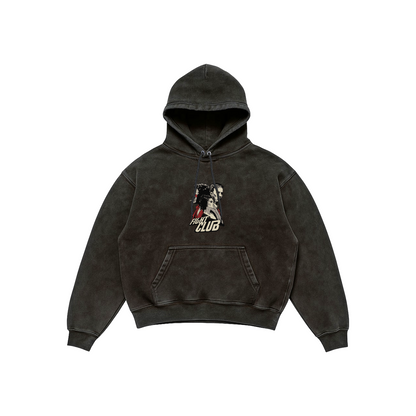 Fight Club Acid Wash Hoodie – Soap Bar Edition featuring front character artwork and back pink soap bar graphic, Stick-On Movie Collection