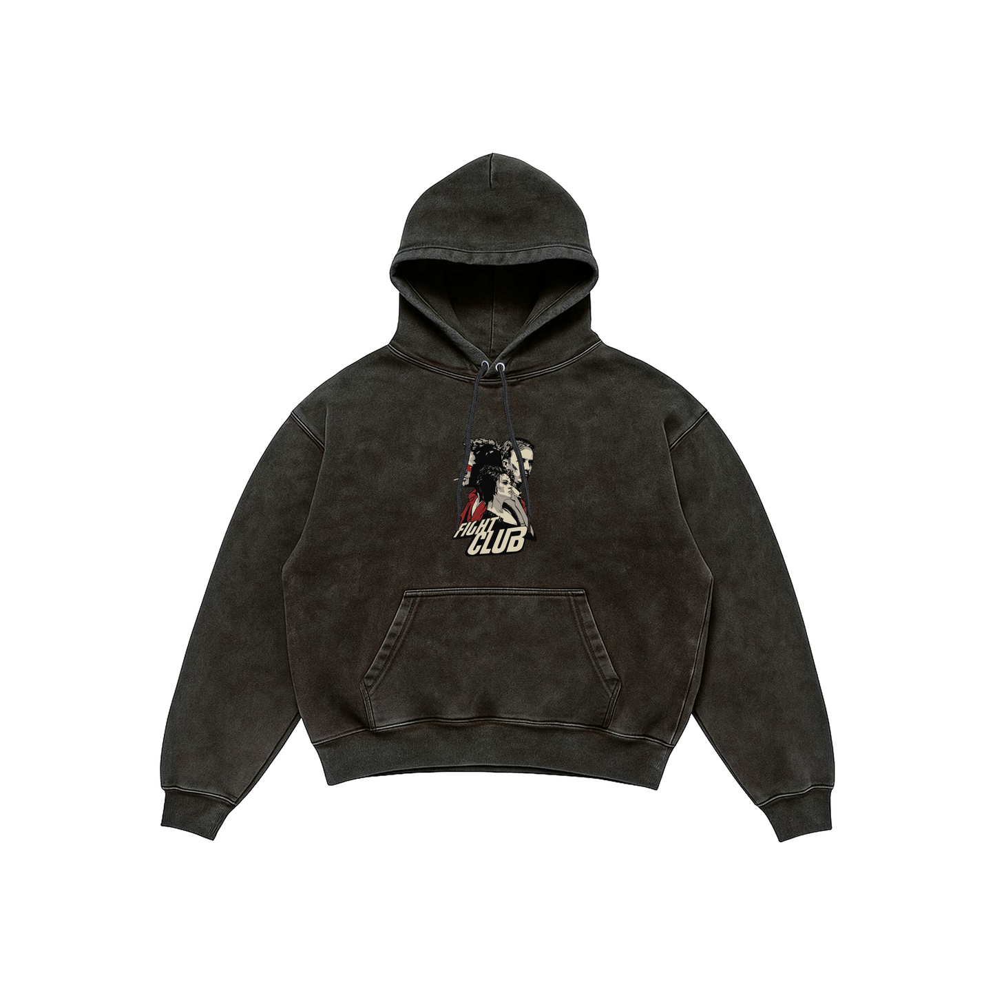 Fight Club Acid Wash Hoodie – Soap Bar Edition featuring front character artwork and back pink soap bar graphic, Stick-On Movie Collection