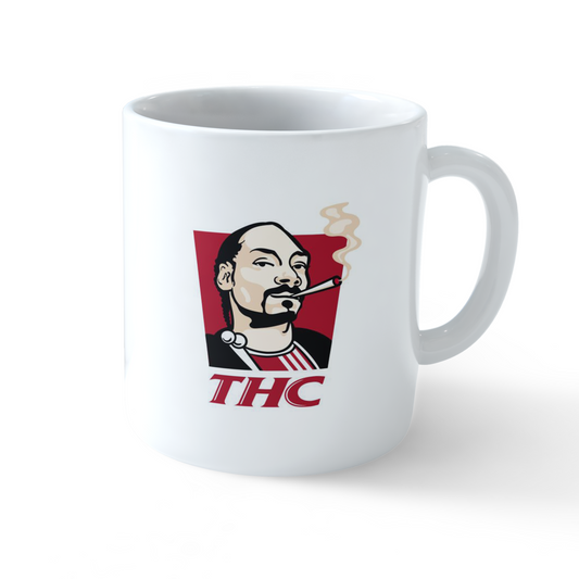 THC Snoop Dogg Mug – smoking art coffee cup with rapper illustration by Stick-On