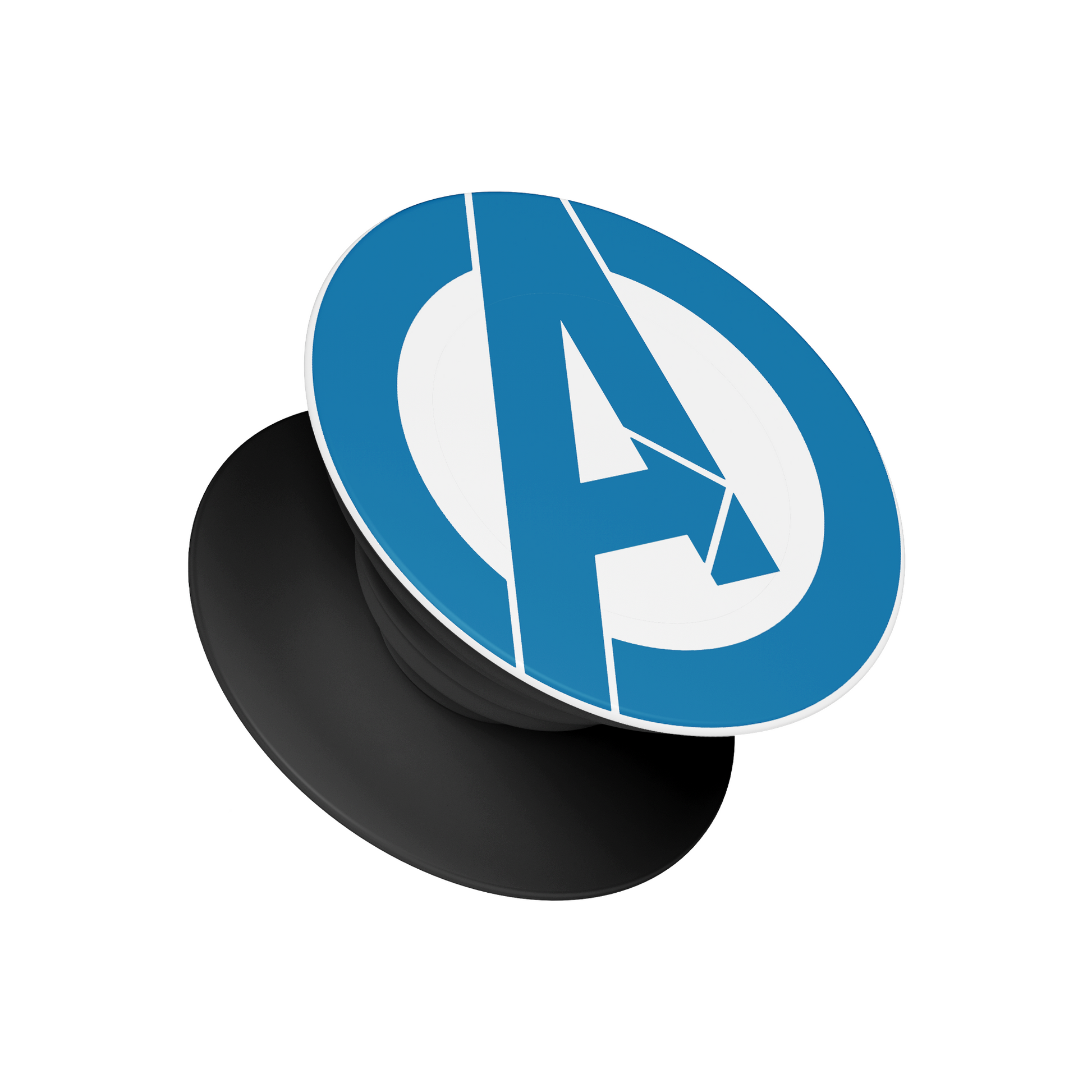 Avengers A logo pop socket – blue and white Marvel phone grip, Stick-On mobile holder